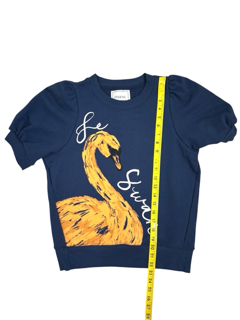 NWT Maeve Navy Blue Puff-Sleeve Swan Pullover size XS - Picture 6 of 9